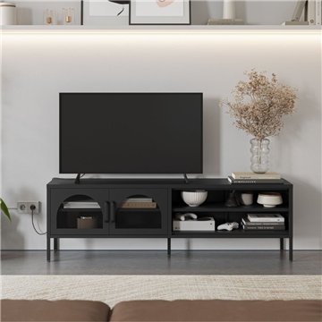 Mobile porta Tv in metallo nero con 2 ante reticolate 160x35x50H Diora