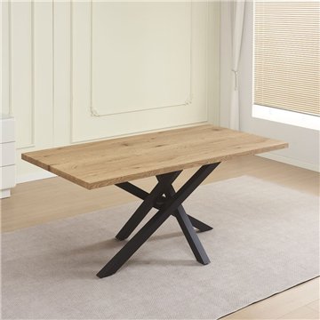 Tavolo fisso con piano in rovere e gambe in metallo nere 180x90x76H Ronan