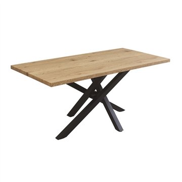 Tavolo fisso Ronan con piano in rovere e gambe in metallo nere 180x90x76H