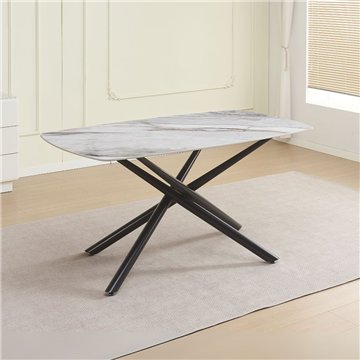 Tavolo con piano in ceramica effetto marmo grigio e gambe in metallo nero 160x90x76H Linus