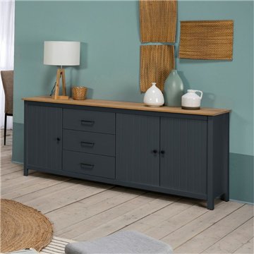 Credenza in legno massiccio colore blu e pino 191x40x80H Miranda