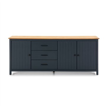 Credenza Miranda in legno massiccio colore blu e pino 191x40x80H - 3 Ante e 3 cassetti