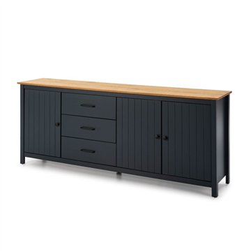 Credenza Miranda in legno massiccio colore blu e pino 191x40x80H - 3 Ante e 3 cassetti