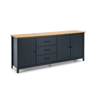 Credenza Miranda in legno massiccio colore blu e pino 191x40x80H - 3 Ante e 3 cassetti