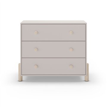 Cassettiera Enola in legno massiccio con 3 cassetti beige e gambe in pino naturale 90x40x80H