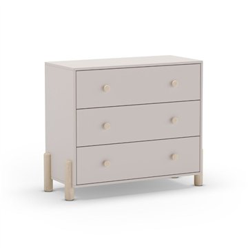 Cassettiera Enola in legno massiccio con 3 cassetti beige e gambe in pino naturale 90x40x80H