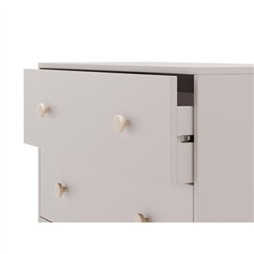 Cassettiera Enola in legno massiccio con 3 cassetti beige e gambe in pino naturale 90x40x80H