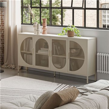 Credenza in metallo con 4 ante reticolate colore crema 160x40x90H Tayra