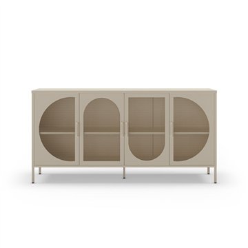 Credenza in metallo Tayra con 4 ante reticolate crema 160x40x90H - Stile moderno e anima industrial