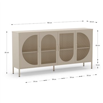 Credenza in metallo Tayra con 4 ante reticolate crema 160x40x90H - Stile moderno e anima industrial