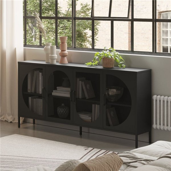 Credenza in metallo con 4 ante reticolate colore nero 160x40x90H Tayra Credenza in metallo con 4 ante reticolate colore nero 160x40x90H Tayra