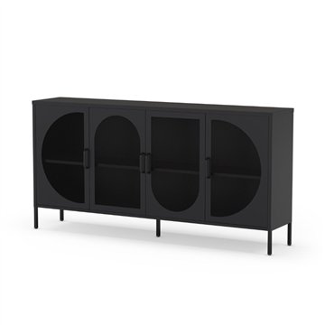 Credenza in metallo Tayra con 4 ante reticolate nero 160x40x90H - Stile moderno e anima industrial