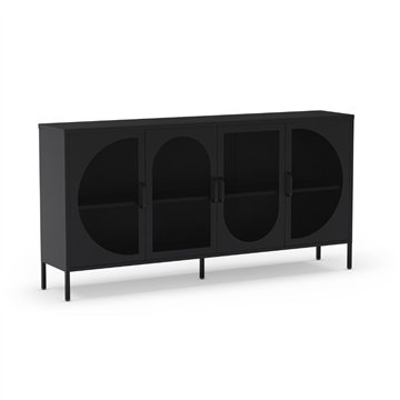 Credenza in metallo Tayra con 4 ante reticolate nero 160x40x90H - Stile moderno e anima industrial