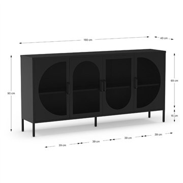 Credenza in metallo Tayra con 4 ante reticolate nero 160x40x90H - Stile moderno e anima industrial