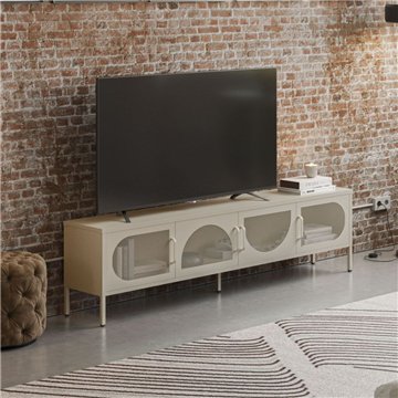 Porta TV in metallo con 4 ante reticolate colore crema 180x35x50H Tayra