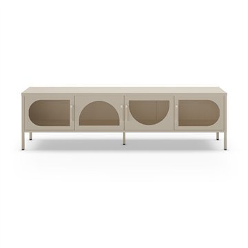 Porta TV in metallo Tayra con 4 ante reticolate crema 180x35x50H - Stile moderno e anima industrial