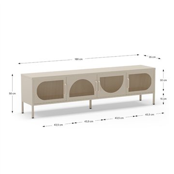 Porta TV in metallo Tayra con 4 ante reticolate crema 180x35x50H - Stile moderno e anima industrial