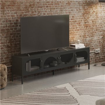 Porta TV in metallo con 4 ante reticolate colore nero 180x35x50H Tayra