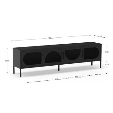 Porta TV in metallo Tayra con 4 ante reticolate nero 180x35x50H - Stile moderno e anima industrial