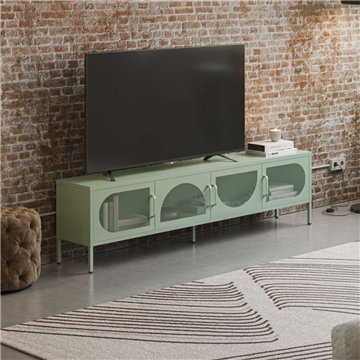 Porta TV in metallo con 4 ante reticolate colore verde menta 180x35x50H Tayra