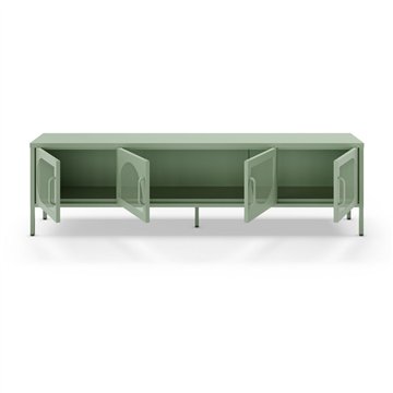 Porta TV in metallo Tayra con 4 ante reticolate verde menta 180x35x50H - Stile moderno e anima industrial