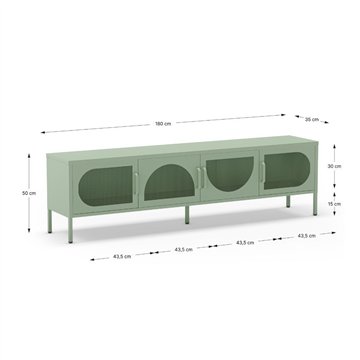 Porta TV in metallo Tayra con 4 ante reticolate verde menta 180x35x50H - Stile moderno e anima industrial