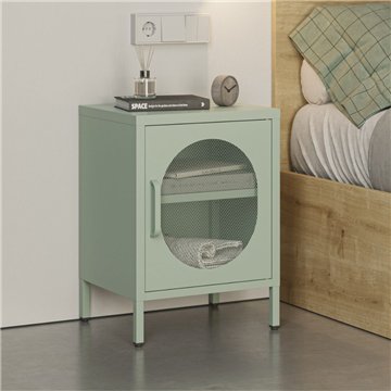 Comodino in metallo con anta reticolata colore verde menta Diora