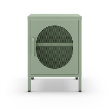 Comodino in metallo Diora verde menta con anta reticolata - Design industriale, anima versatile