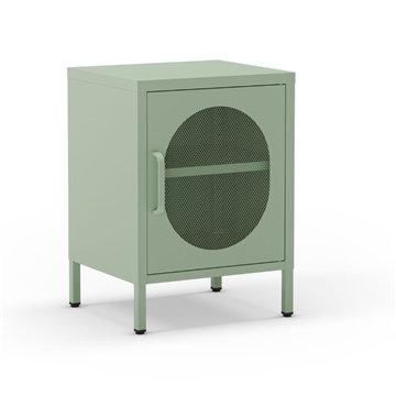 Comodino in metallo Diora verde menta con anta reticolata - Design industriale, anima versatile