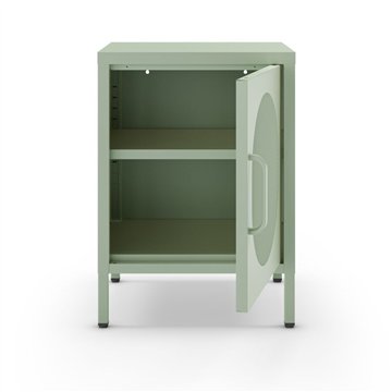Comodino in metallo Diora verde menta con anta reticolata - Design industriale, anima versatile