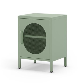 Comodino in metallo Diora verde menta con anta reticolata - Design industriale, anima versatile