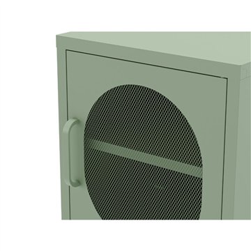 Comodino in metallo Diora verde menta con anta reticolata - Design industriale, anima versatile