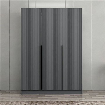 Armadio 3 ante battenti effetto cannettato antracite 135x52x210H Kale