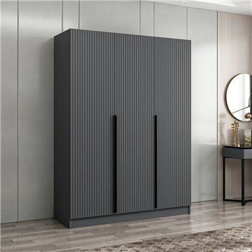 Armadio Kale 3 ante battenti effetto cannettato antracite 135x52x210H - Eleganza e capienza
