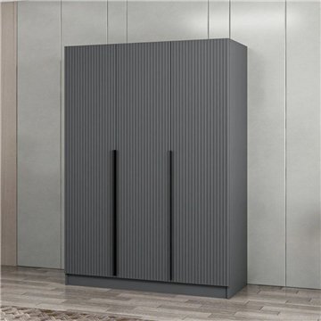 Armadio Kale 3 ante battenti effetto cannettato antracite 135x52x210H - Eleganza e capienza