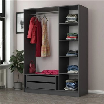 Armadio Kale 3 ante battenti effetto cannettato antracite 135x52x210H - Eleganza e capienza