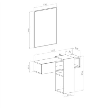 Mobile ingresso sospeso Mog grigio cobalto e cashmere con specchio