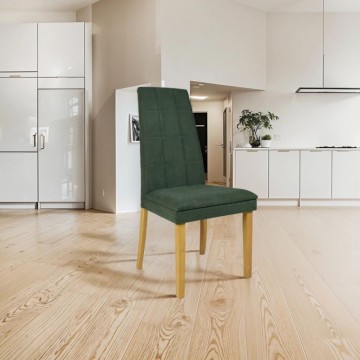 Sedia imbottita in legno rovere e tessuto verde - Tomy