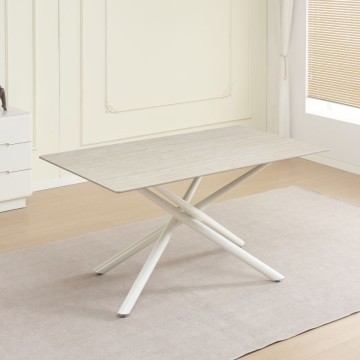 Tavolo fisso Sand con piano in ceramica beige e struttura in metallo bianco 160x90x76H