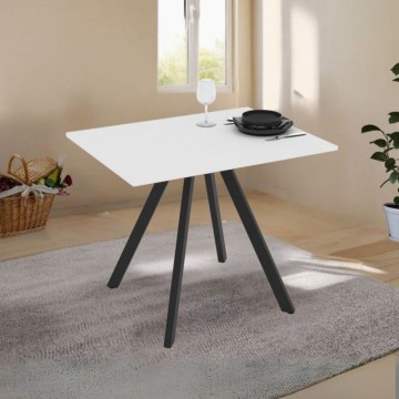 Tavolo rettangolare fisso con piano colore bianco frassinato e gambe nere 90x70 cm Lucas