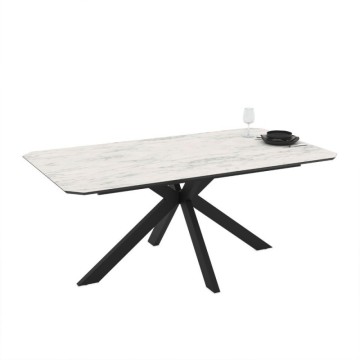 Tavolo rettangolare fisso effetto marmo bianco opaco 180x100x76H Opera