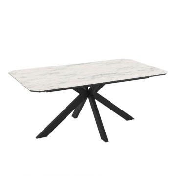 Tavolo rettangolare fisso effetto marmo bianco opaco 180x100x76H Opera