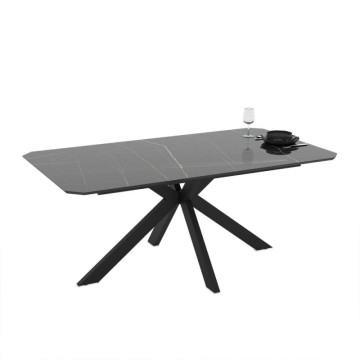 Tavolo rettangolare fisso effetto marmo nero gold lucido 180x100x76H Opera