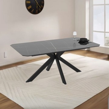 Tavolo rettangolare fisso effetto marmo nero gold lucido 180x100x76H Opera