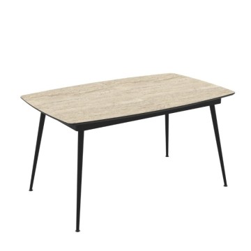 Tavolo allungabile effetto marmo travertino beige con gambe nere 145x80x75H allungabile a 185 Yense