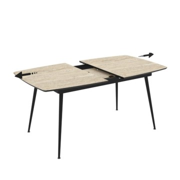 Tavolo allungabile effetto marmo travertino beige con gambe nere 145x80x75H allungabile a 185 Yense