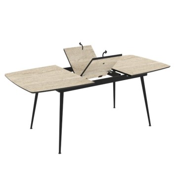 Tavolo allungabile effetto marmo travertino beige con gambe nere 145x80x75H allungabile a 185 Yense