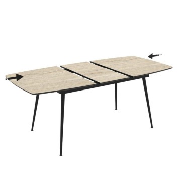 Tavolo allungabile effetto marmo travertino beige con gambe nere 145x80x75H allungabile a 185 Yense