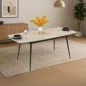 Tavolo allungabile effetto marmo travertino beige con gambe nere 145x80x75H allungabile a 185 Yense