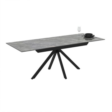 Tavolo allungabile in ceramica effetto marmo grigio e gambe in metallo nero 140/200x80x76H Perla